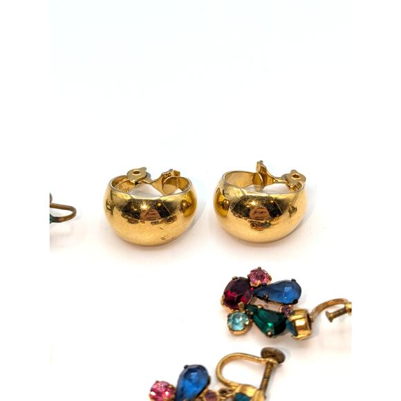 6 Pair Lot Vtg Clip On Screw Back Earrings Including Czech Monet & Gold Filled - Picture 4 of 9